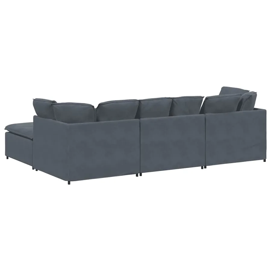 Canapé modulaire et repose-pieds et coussins velours gris foncé - 8
