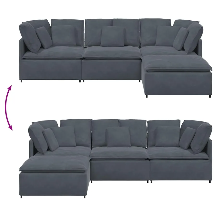 Canapé modulaire et repose-pieds et coussins velours gris foncé - 9