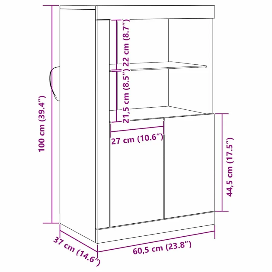Buffet LED Chêne noir 60,5 x 37 x 100 cm Bois d'ingénierie - 15