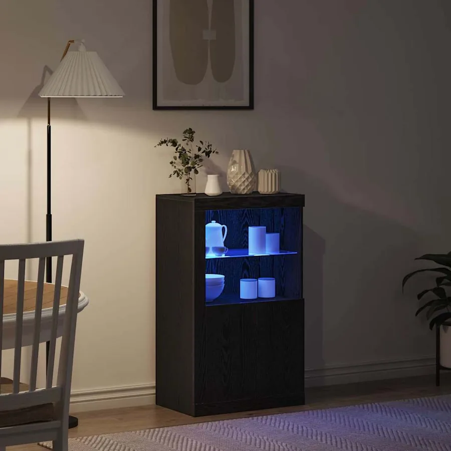 Buffet LED Chêne noir 60,5 x 37 x 100 cm Bois d'ingénierie - 5