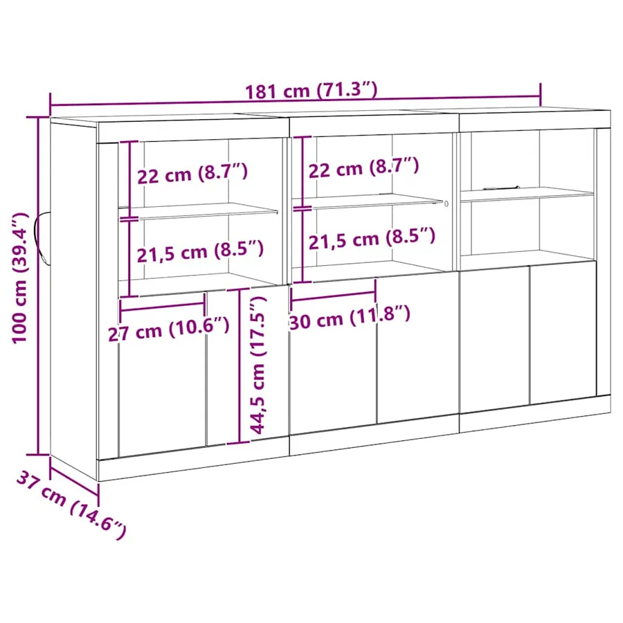 Buffet LED Bois ancien 181,5 x 37 x 100 cm Bois d'ingénierie - 14