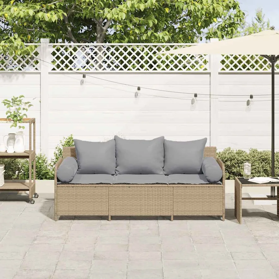 Canapé de jardin avec coussins 3 places beige résine tressée - 3