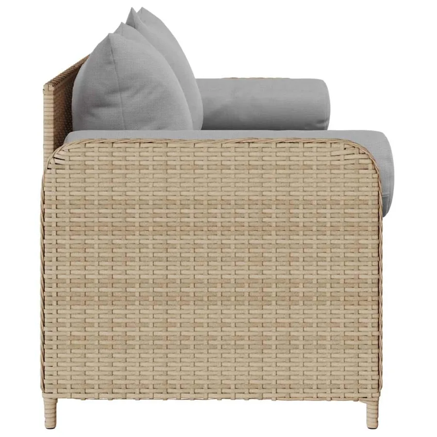 Canapé de jardin avec coussins 3 places beige résine tressée - 5