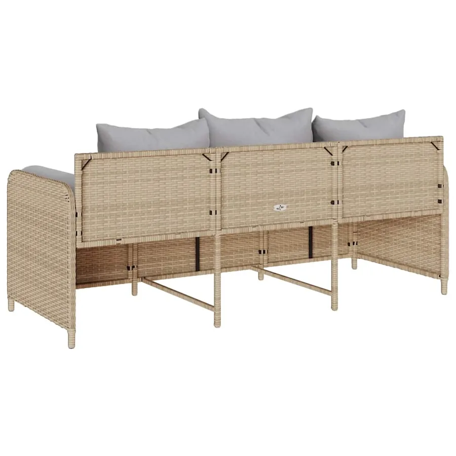 Canapé de jardin avec coussins 3 places beige résine tressée - 6