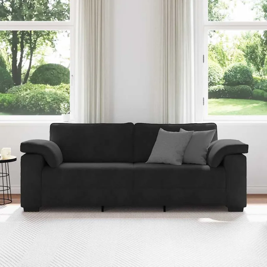 Canapé à 3 places noir 220x77x82 cm velours - 3