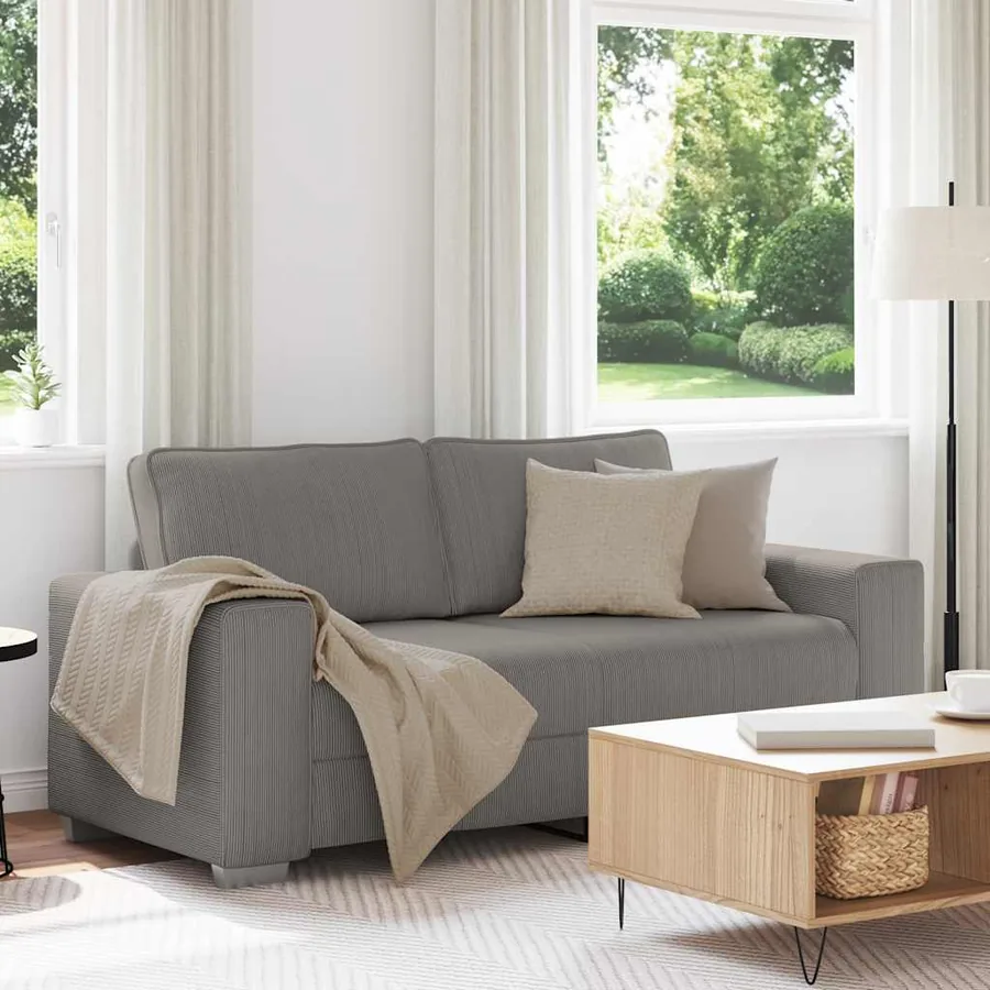 Canapé deux places gris clair 180 x 77 x 82 cm en tissu velours côtelé