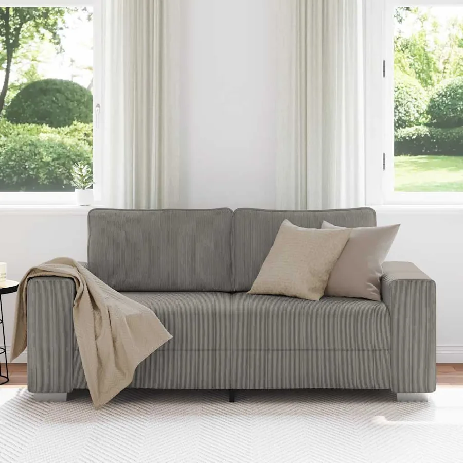 Canapé deux places gris clair 180 x 77 x 82 cm en tissu velours côtelé - 3