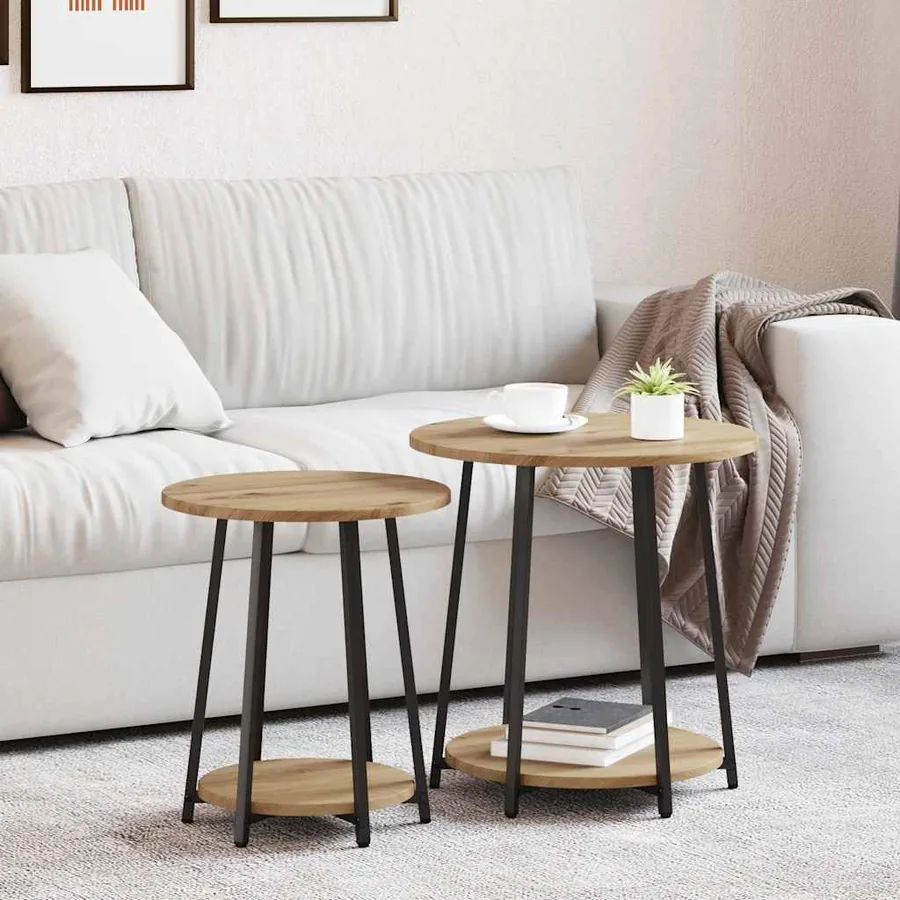 Ensemble de tables d'appoint 2 pc Chêne artisanal et noir