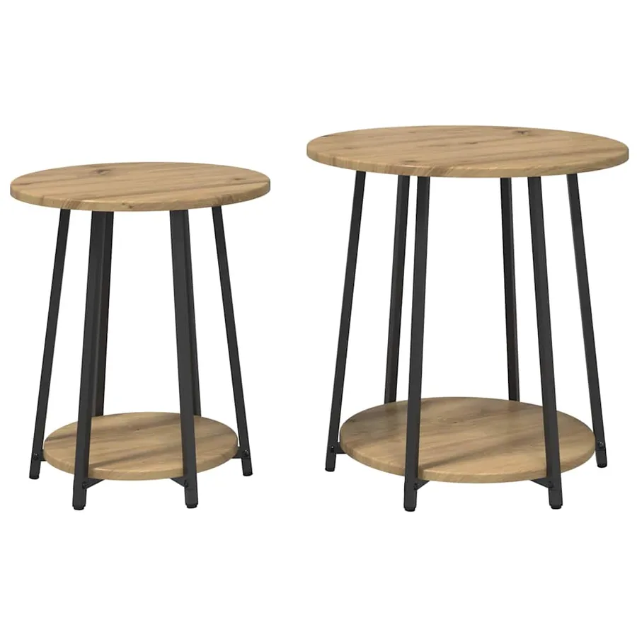Ensemble de tables d'appoint 2 pc Chêne artisanal et noir - 2