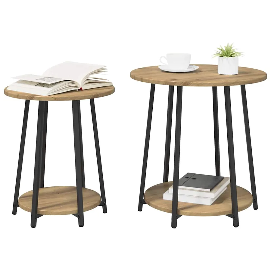 Ensemble de tables d'appoint 2 pc Chêne artisanal et noir - 3