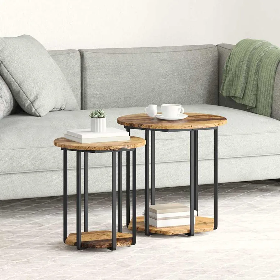 Ensemble de tables d'appoint avec étagère 2 pcs Marron