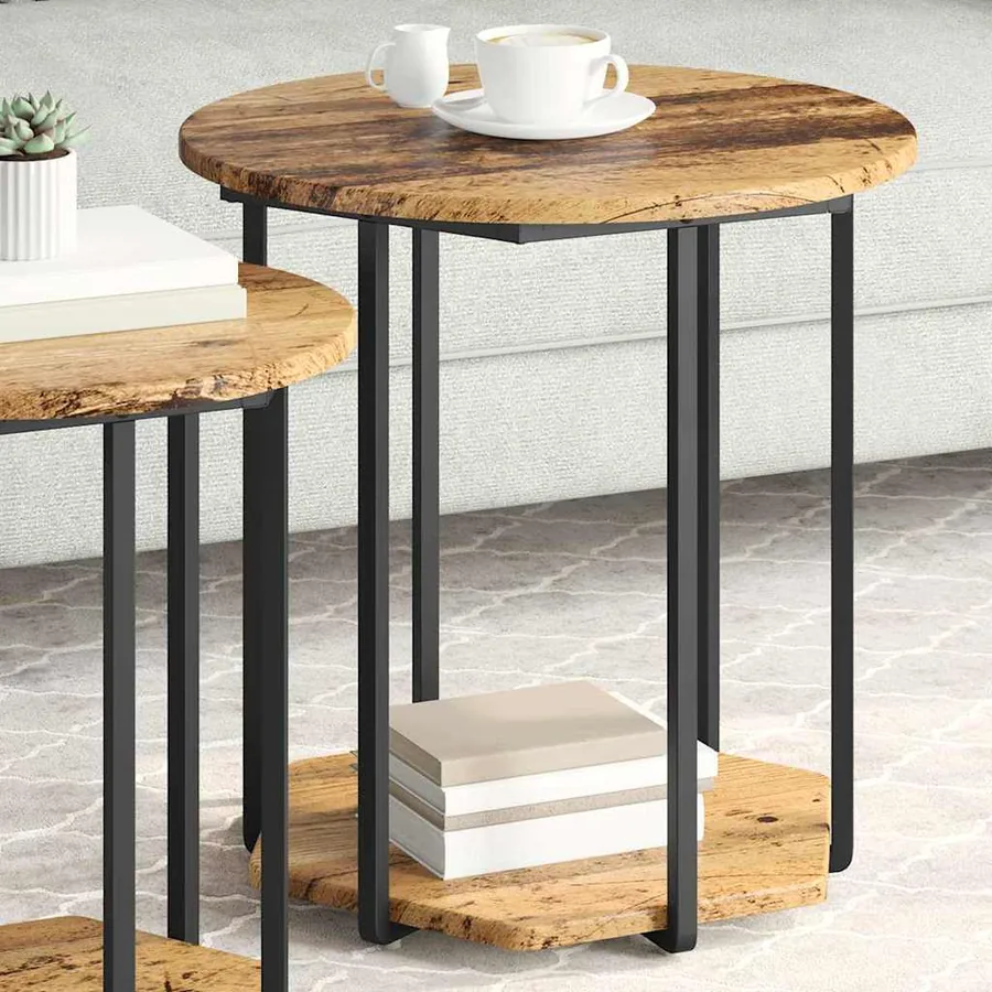 Ensemble de tables d'appoint avec étagère 2 pcs Marron - 4
