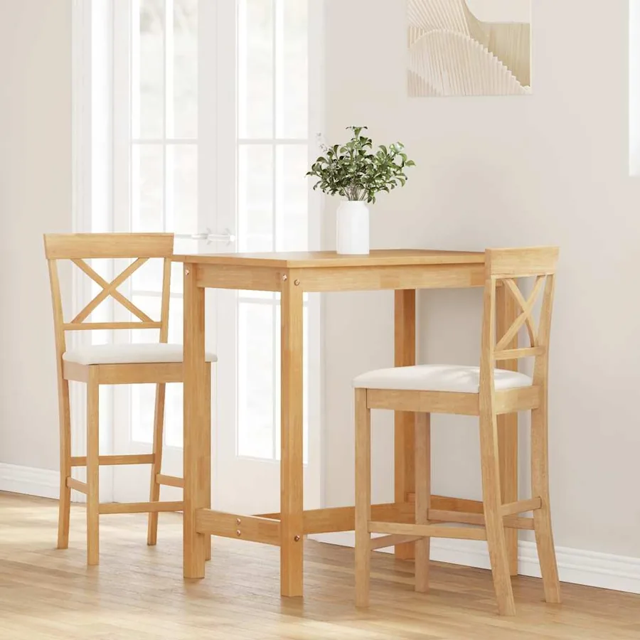Tabourets de bar avec coussins (2 pcs) en bois massif naturel et caoutchouc - 3