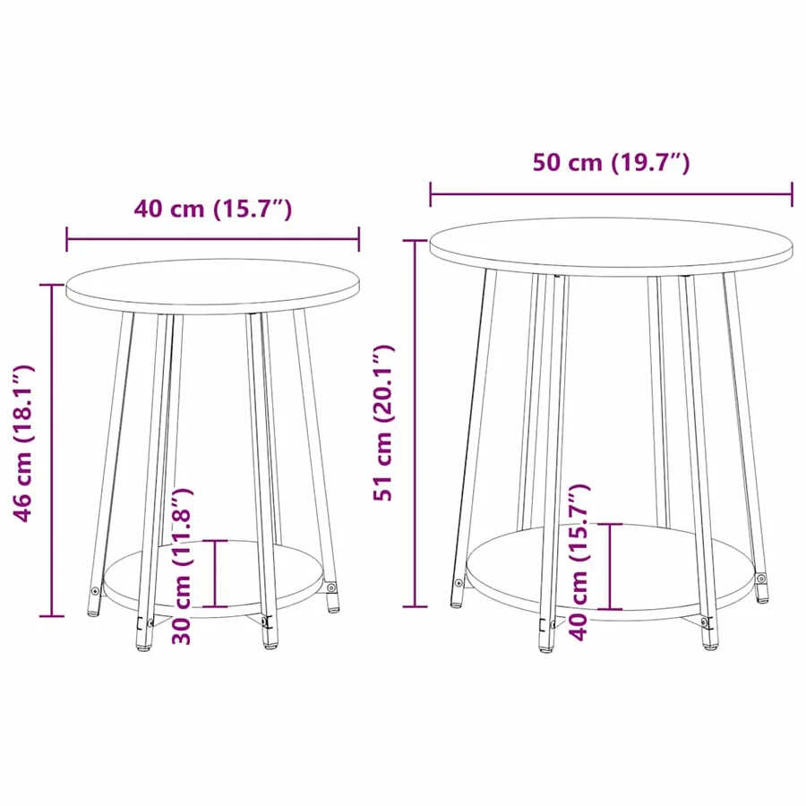 Ensemble de tables d'appoint 2 pcs Gris Sonoma et noir - 11