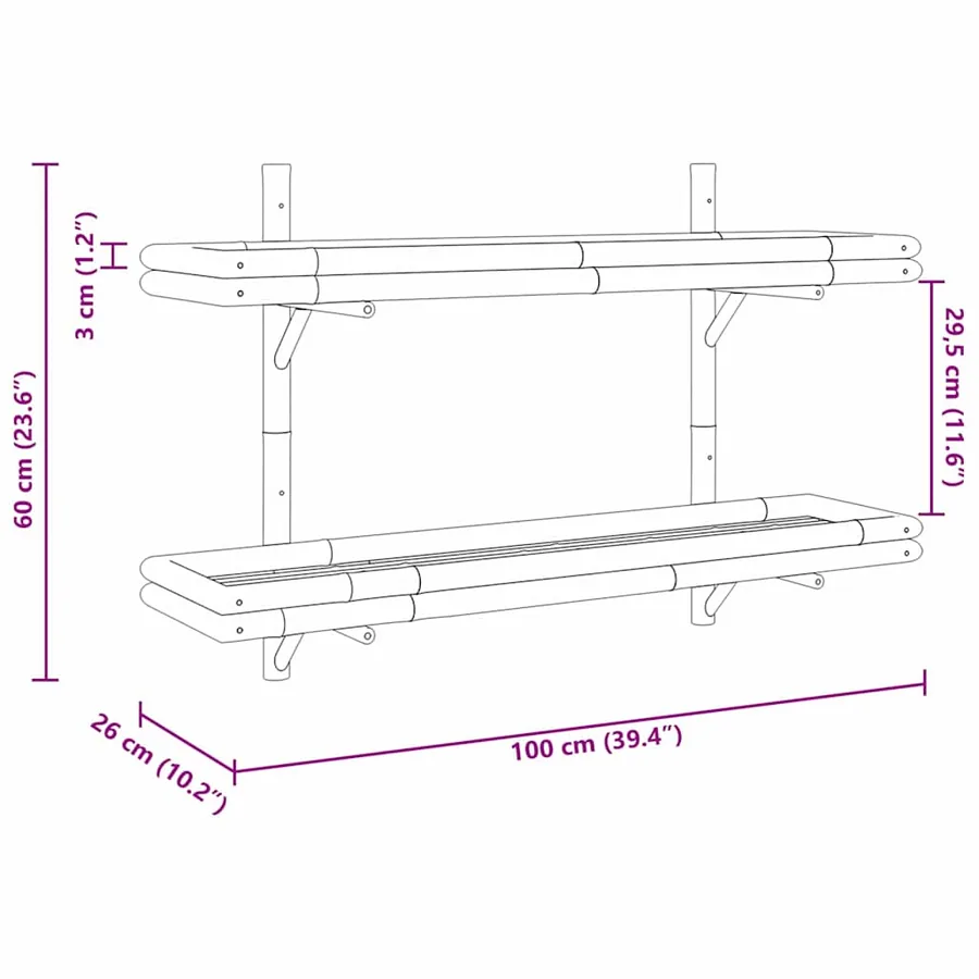 Étagère Murale avec étagère Marron 100 x 26 x 60 cm Bambou - 10