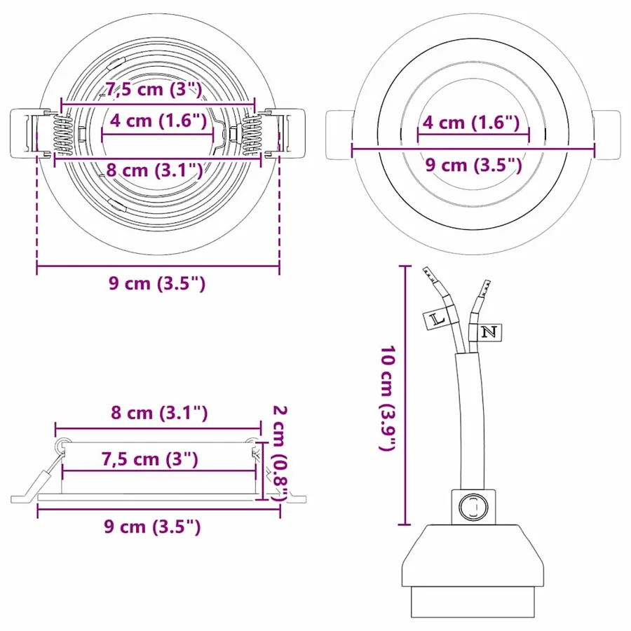 Projecteur 6 pcs Blanc 9 x 9 x 2 cm Aluminium - 13