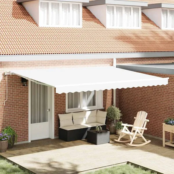 Auvent rétractable Blanc 450 × 350 cm Tissu et Aluminium