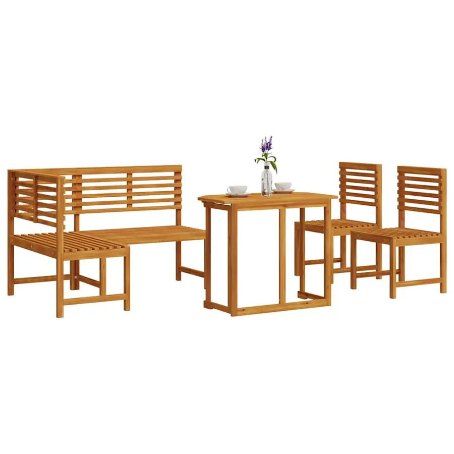 Ensemble de banc de jardin 4 pcs Marron Bois d'acacia massif - 3