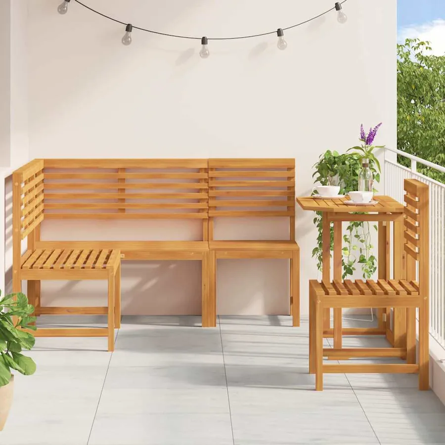 Ensemble de banc de jardin 4 pcs Marron Bois d'acacia massif - 4