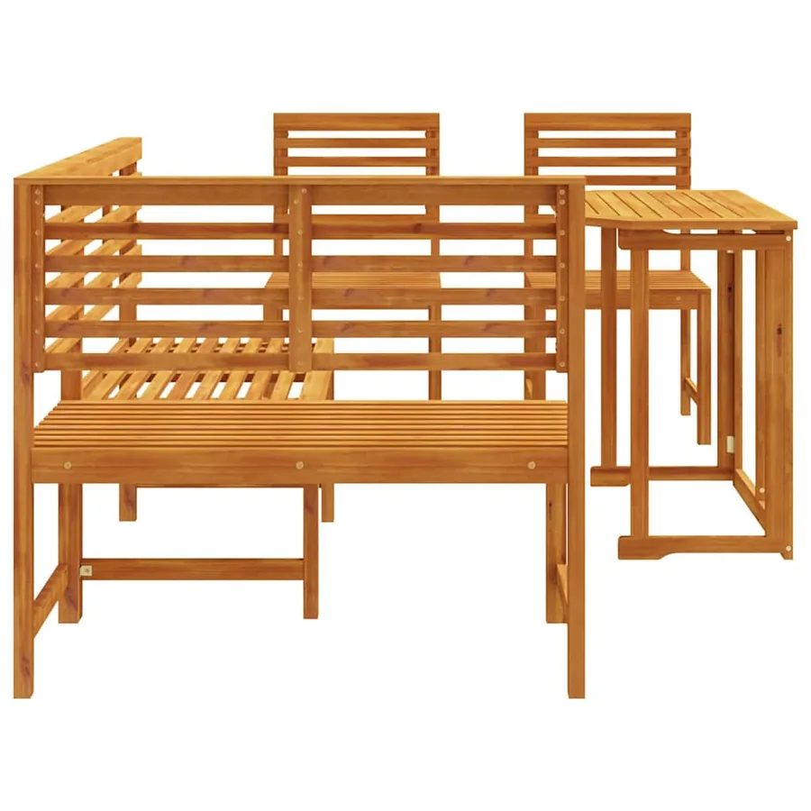 Ensemble de banc de jardin 4 pcs Marron Bois d'acacia massif - 9