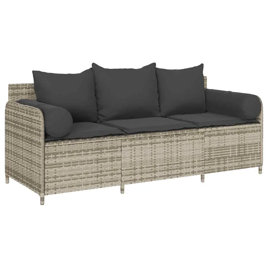 Canapé de jardin et coussins 3 places gris clair résine tressée - 2