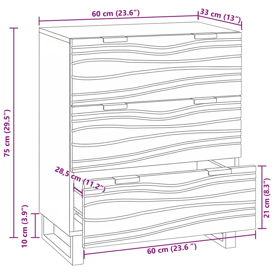 Buffet Marron 60 x 33.5 x 75 cm Bois de manguier massif - 11