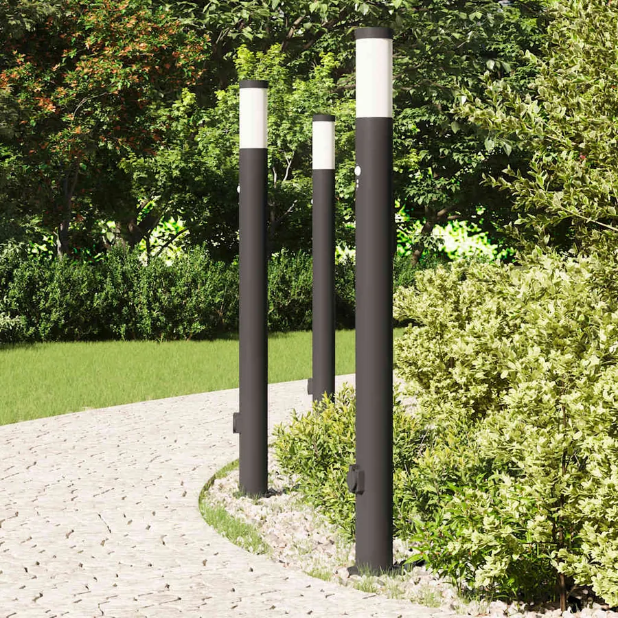 Bornes lumineuses avec détecteur et prise lot de 3 110 cm acier inoxydable IP44 - 3