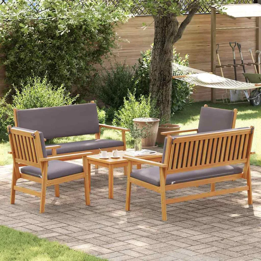 Ensemble de canapé de jardin 5 pcs Marron Bois d'Acacia Massif - 4