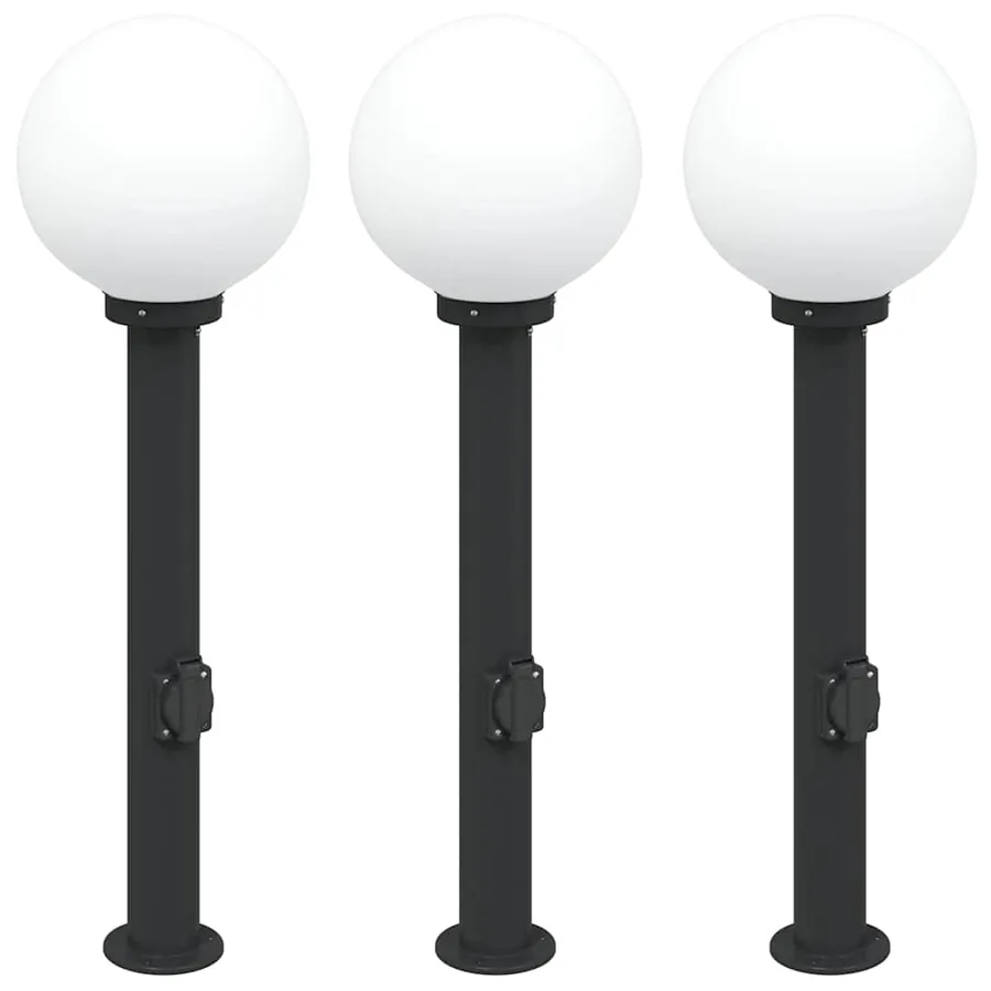 Bornes lumineuses avec sortie lot de 3 80 cm noir IP44 - 2