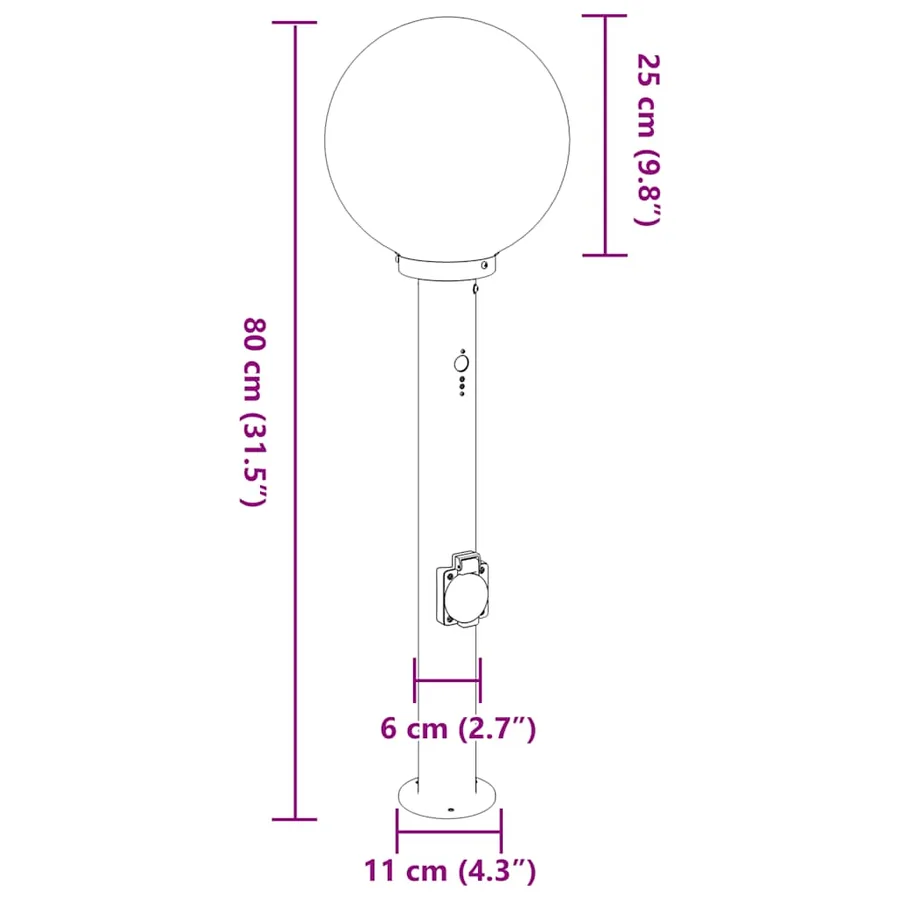 Bornes lumineuses avec détecteur et prise lot de 3 80 cm acier inoxydable IP44 - 11