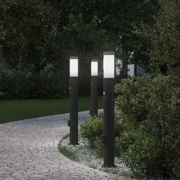 Bornes lumineuses avec détecteur et prise lot de 3 80 cm acier inoxydable IP44