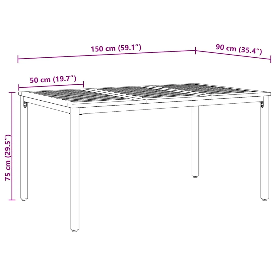 Table de jardin Naturel et Noir 150 x 90 x 75 cm - 10