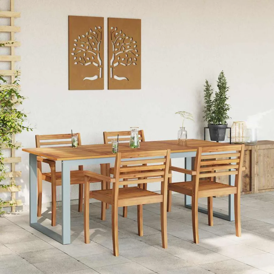Table de Jardin Gris 200 x 90 x 75 cm Bois d'Acacia Massif - 4