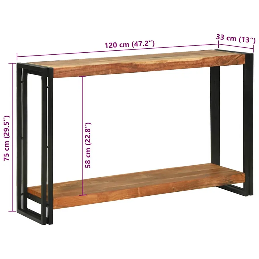 Table console Marron 120 x 33 x 75 cm Bois d'Acacia Massif - 10