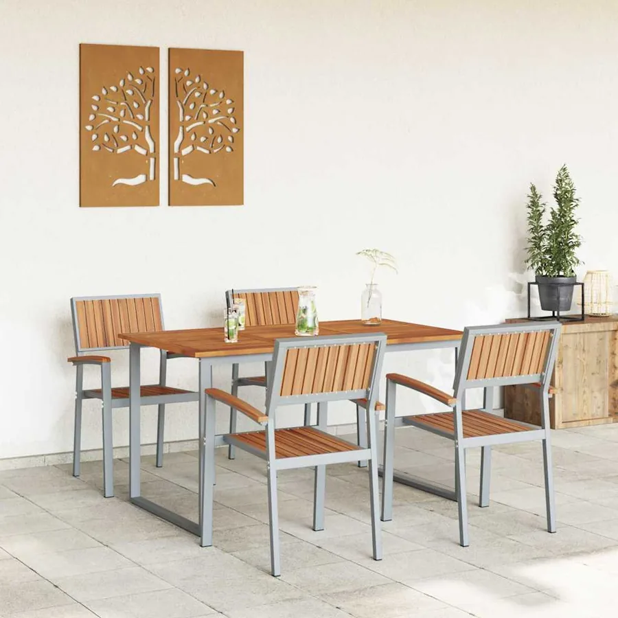 Ensemble de salle à manger pour jardin 5 pcs Gris - 4