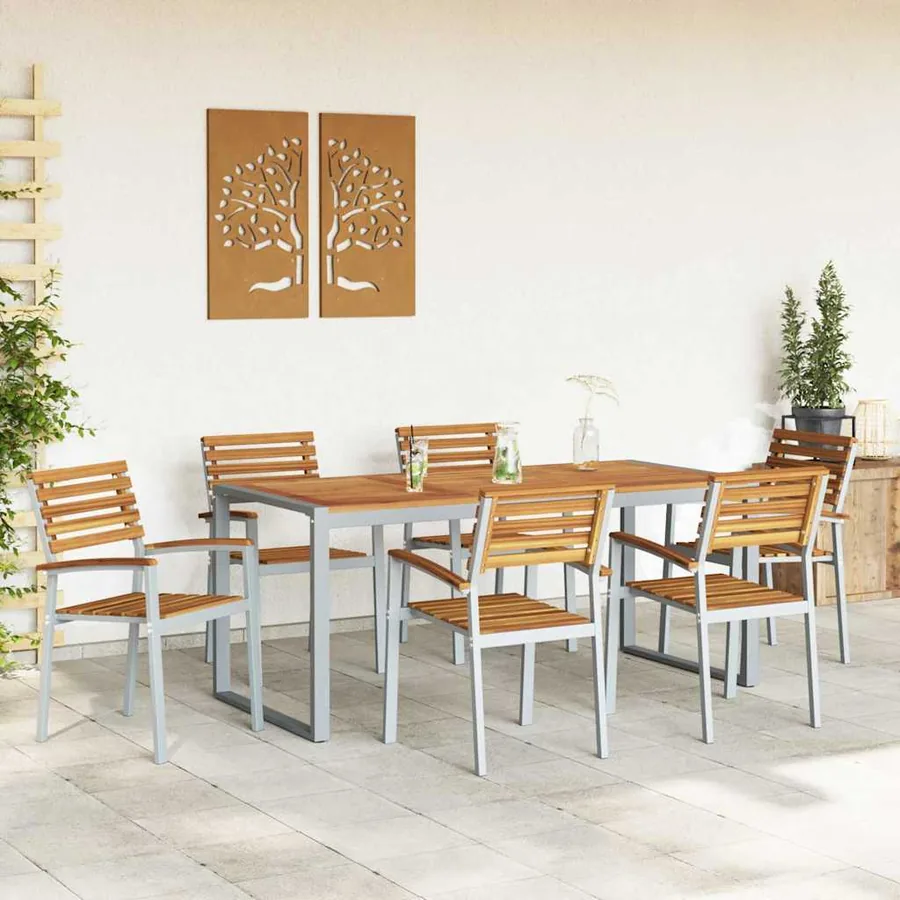 Ensemble de salle à manger pour jardin 7 pcs Gris - 4