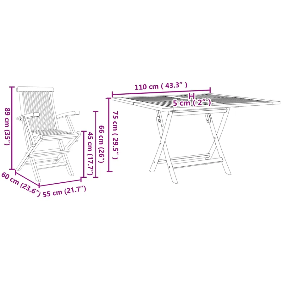 Ensemble de salle à manger pour jardin Marron Teck massif - 2