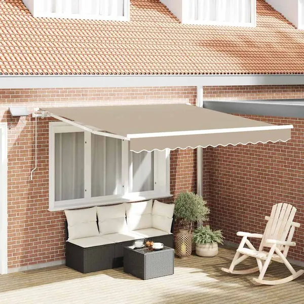Auvent rétractable Beige 350 x 250 cm Tissu et Aluminium
