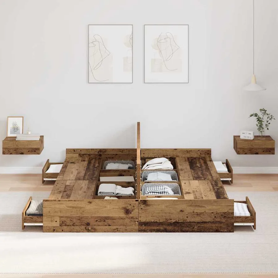 Cadre de lit avec rangement Bois Ancien 140 x 190 cm - 3