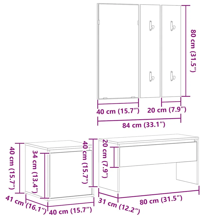 Ensemble de meubles d'entrée 3 pcs Chêne noir 80 x 31 x 40 cm - 13