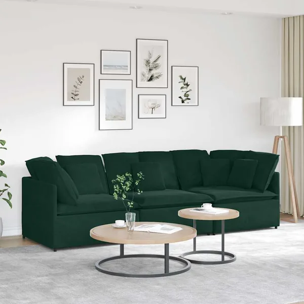 Canapé modulable avec coussins velours vert foncé