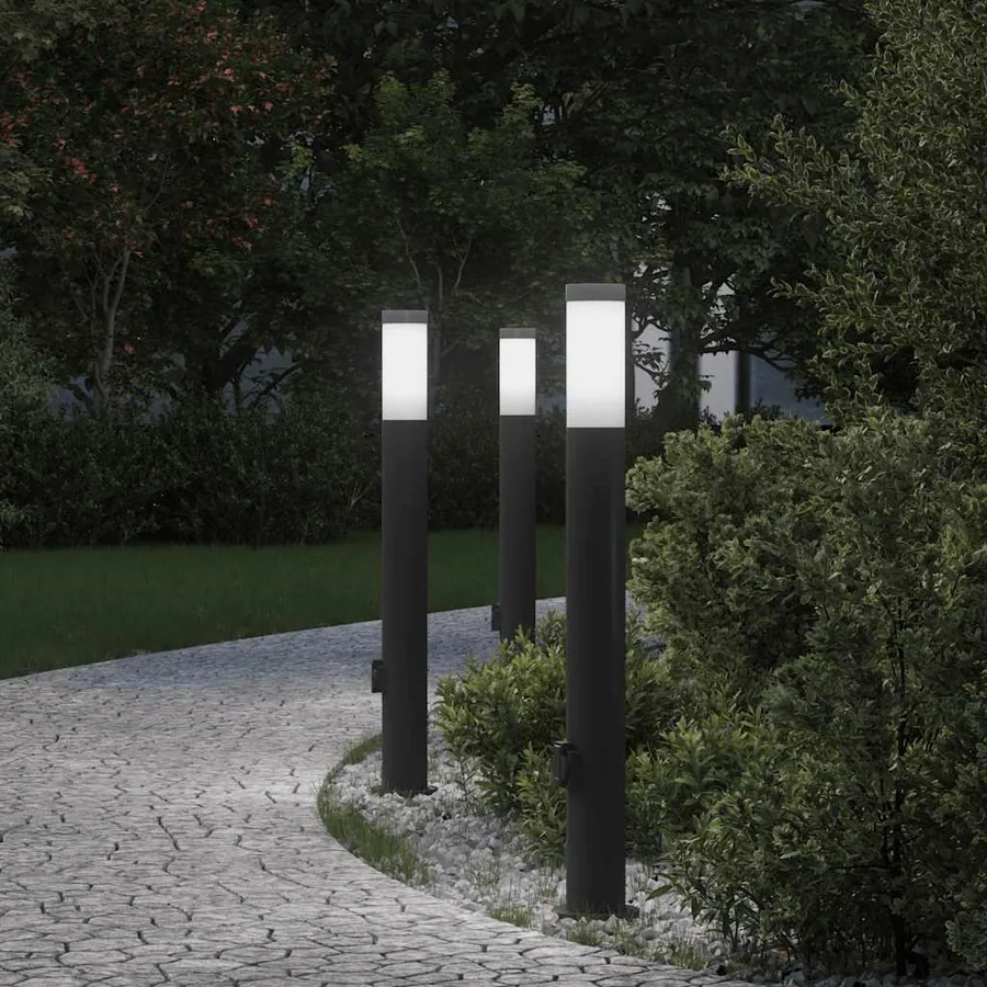 Bornes lumineuses avec sortie lot de 3 80 cm acier inoxydable IP44
