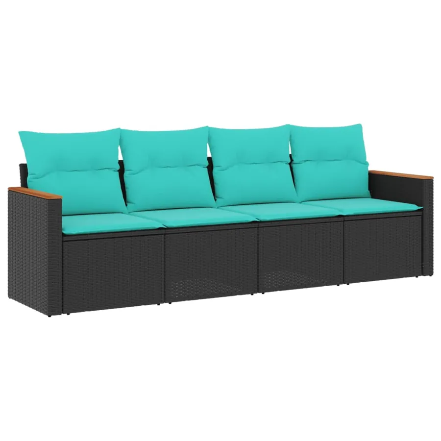 Salon de jardin 4 pcs avec coussins noir résine tressée - 2