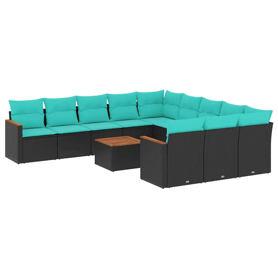 Ensemble de canapé de jardin 12 pcs avec coussins noir résine tressée