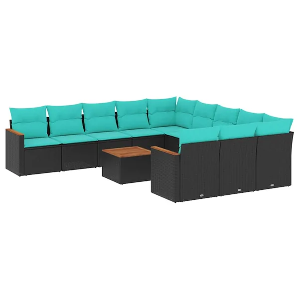 Ensemble de canapé de jardin 12 pcs avec coussins noir résine tressée