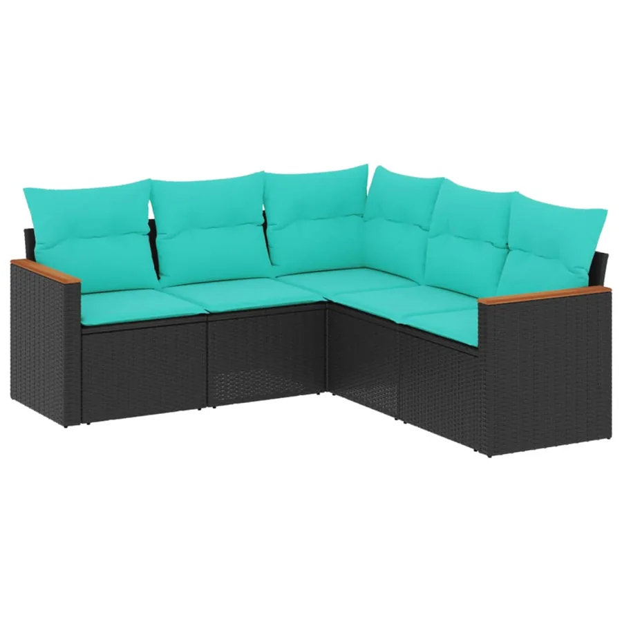 Salon de jardin 5 pcs avec coussins noir résine tressée - 2