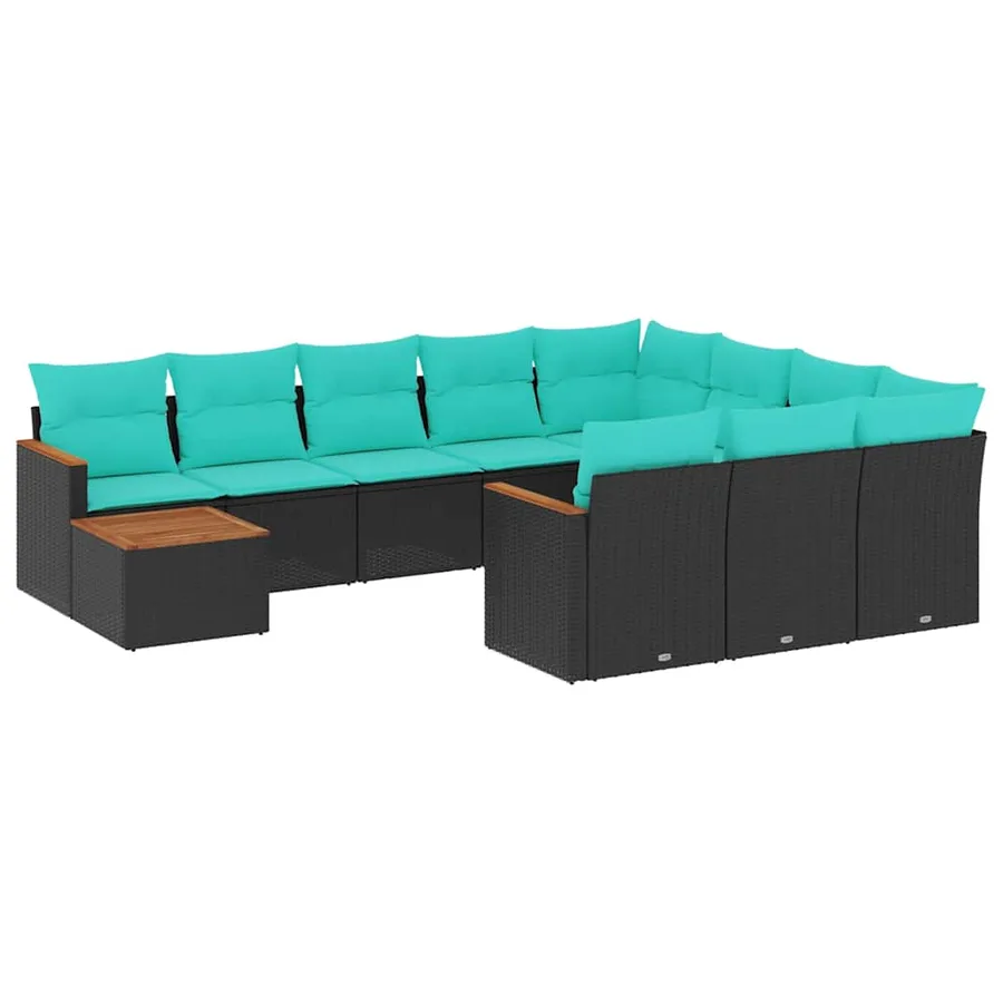 Ensemble de canapé de jardin 11 pcs avec coussins noir résine tressée - 2