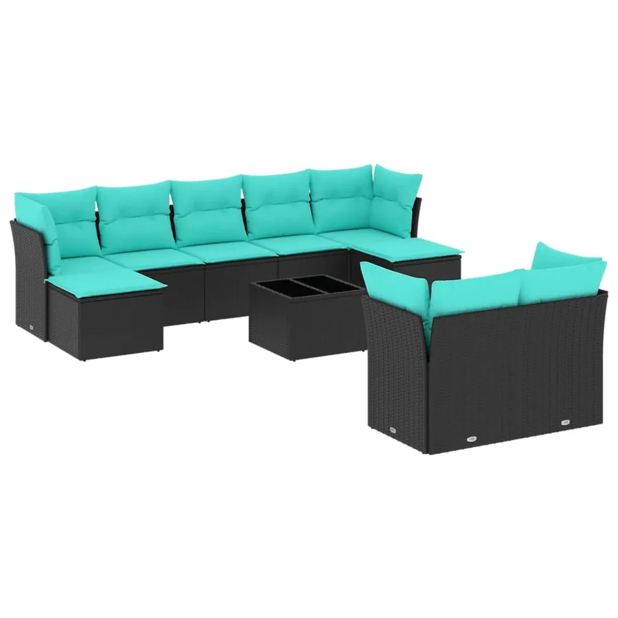 Ensemble de canapé de jardin 10 pcs avec coussins noir résine tressée - 2