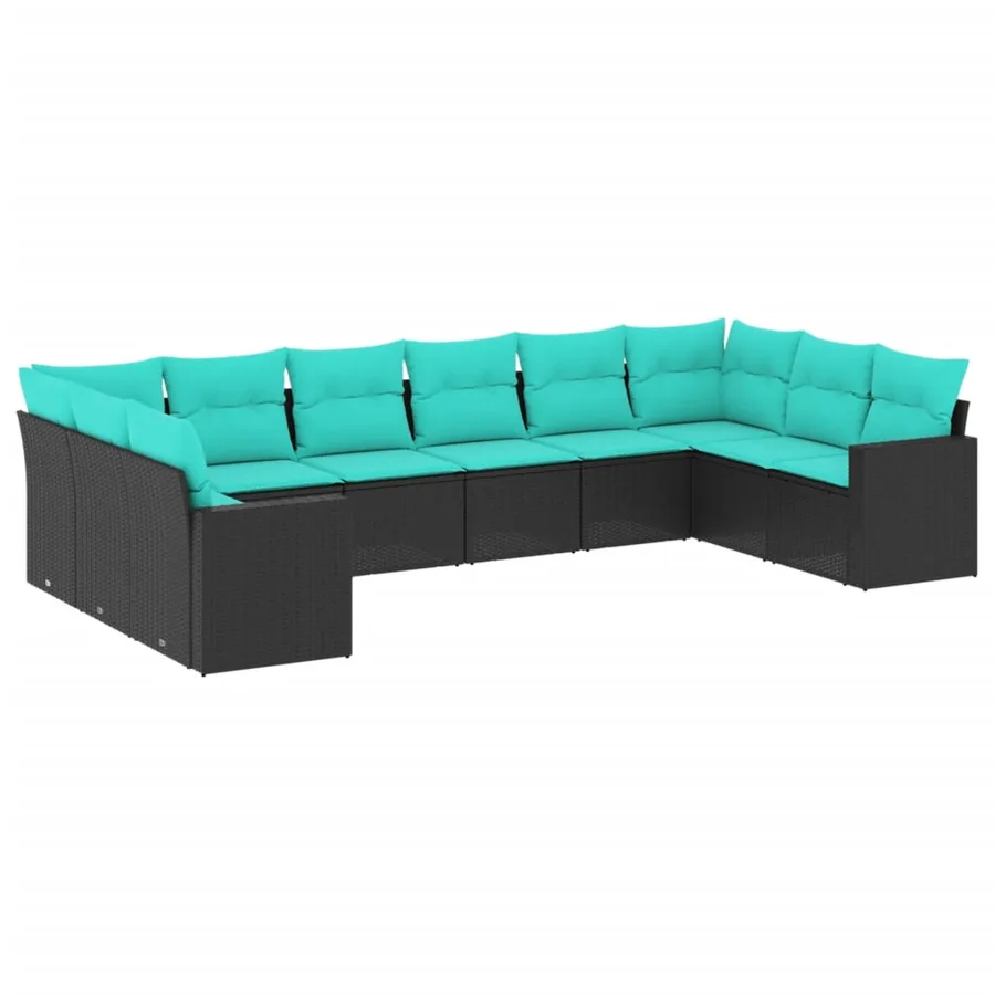 Salon de jardin 10 pcs avec coussins noir résine tressée - 2