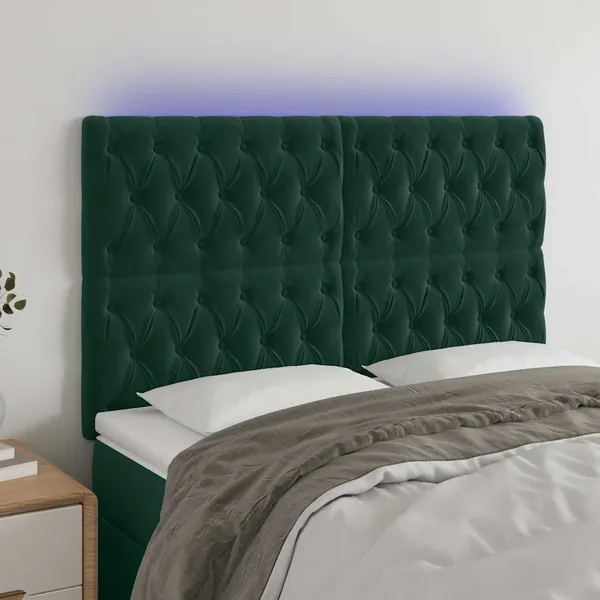 Tête de lit à LED Vert foncé 144x7x118/128 cm Velours